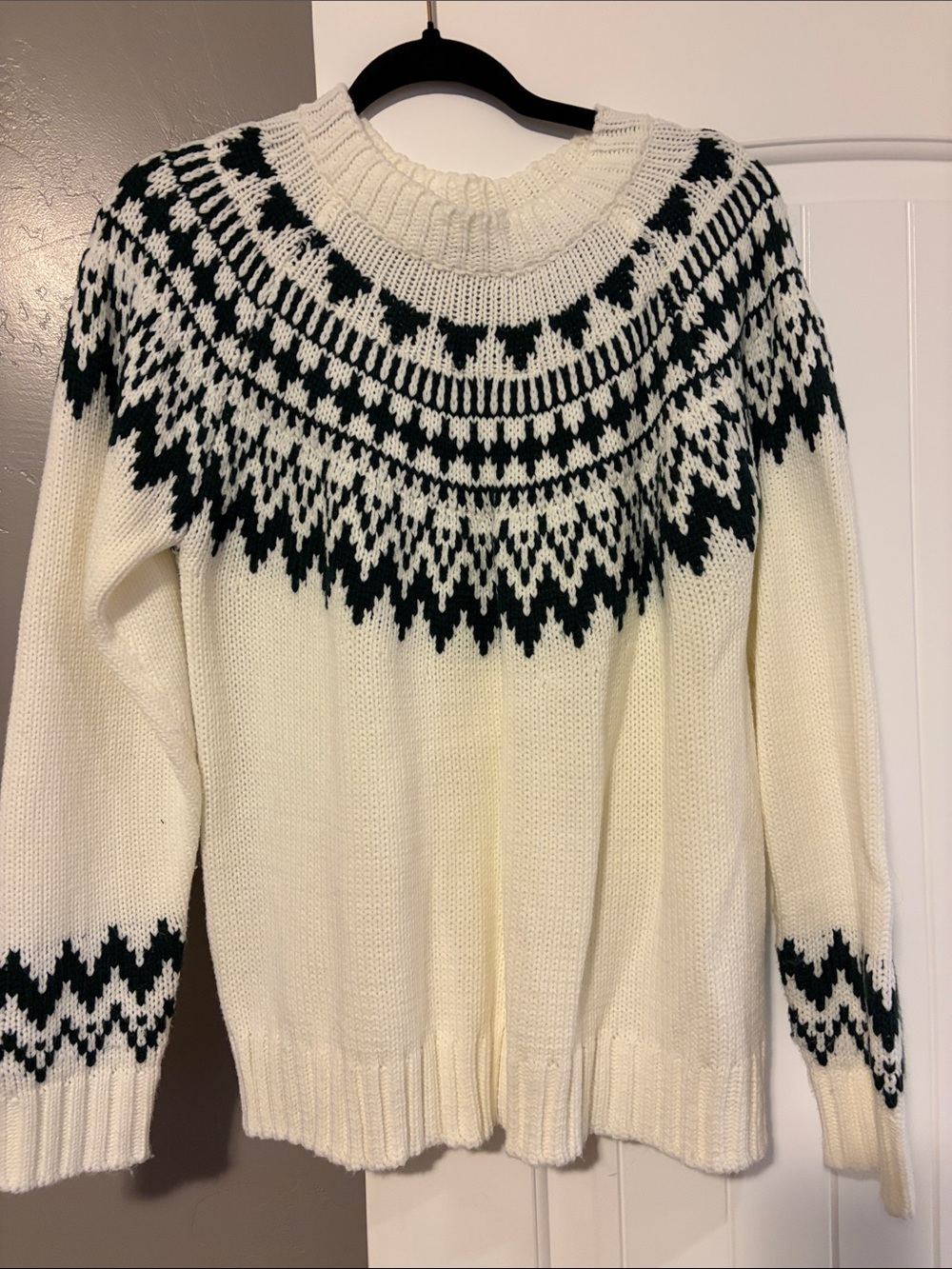 Women's Cream Fair Isle Knit Sweater with Black Pattern